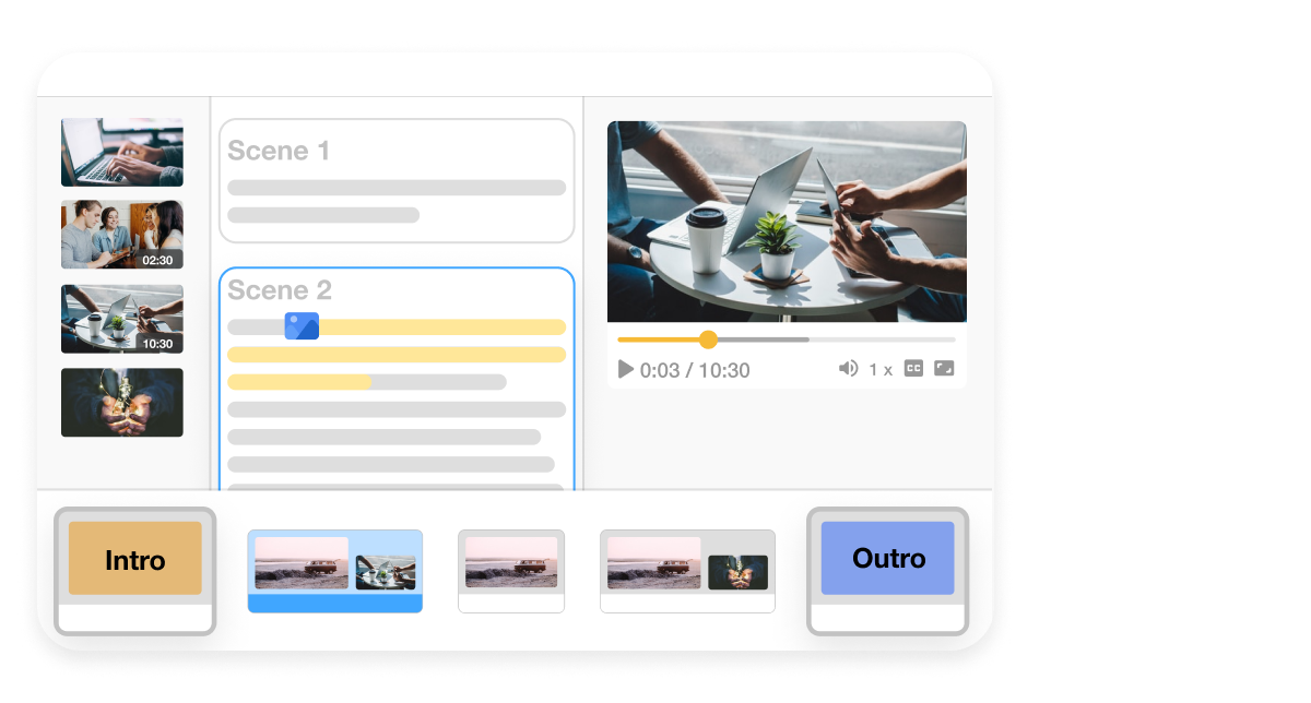 Visla’s editing interface showing customizable intros and outros, crafted for Sales and Revenue Teams to create memorable video content.